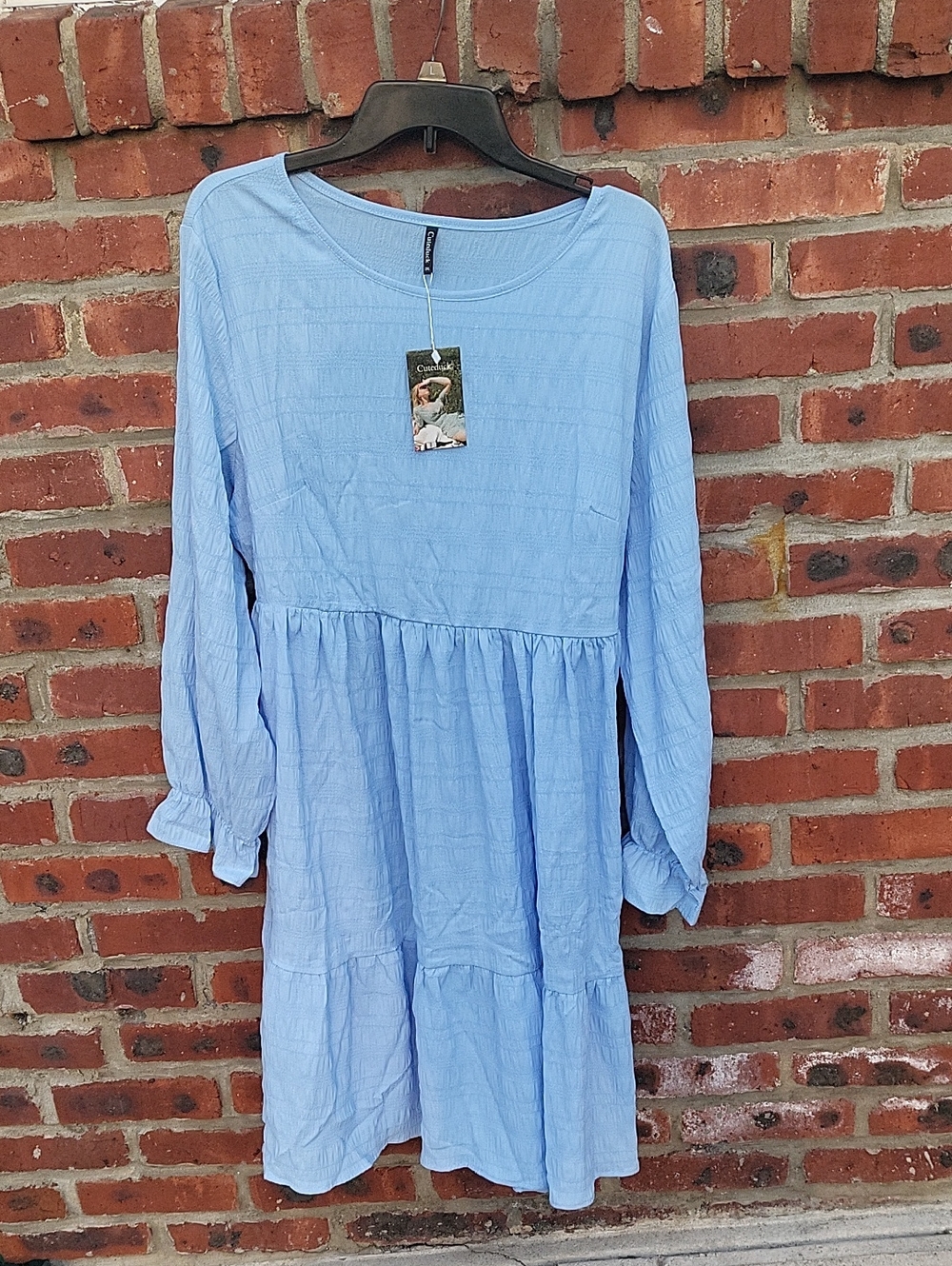 Light Blue Long Sleeve Tiered Dress